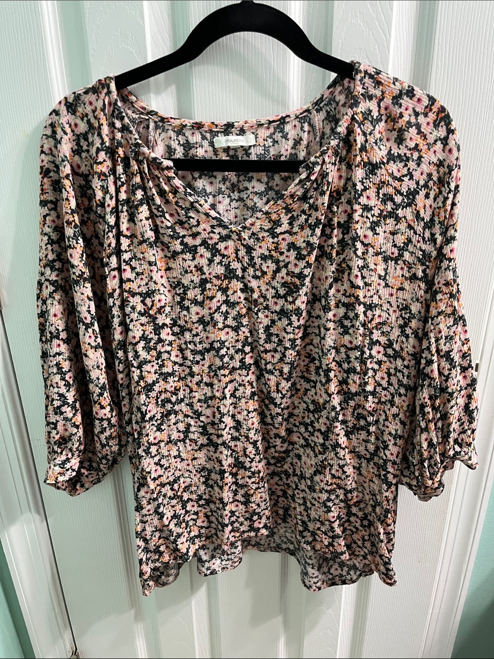 Maurices Pink and Black Floral V-Neck Blouse